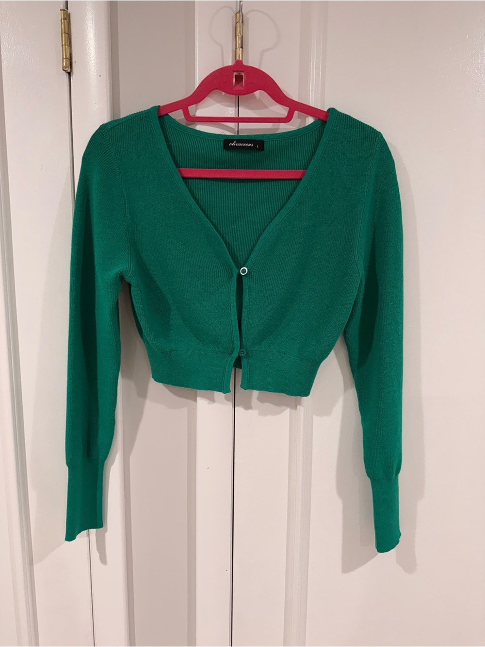 Olivaceous Bright Green Cropped V-Neck Button Cardigan